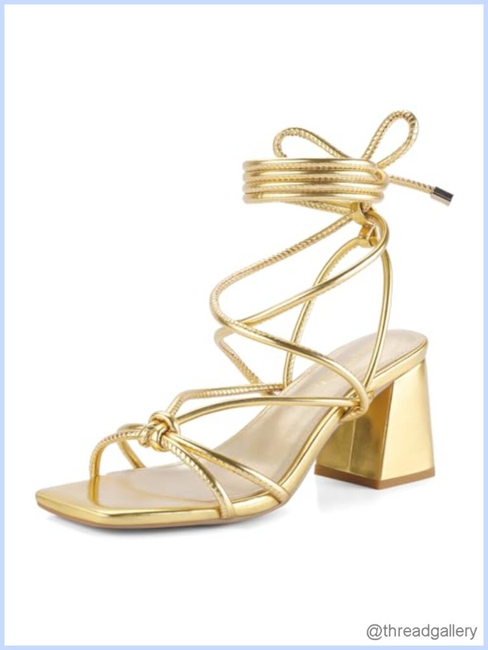 Lace Up Chunky Heel Sandals Square Toe Ankle Strap Dress Heels